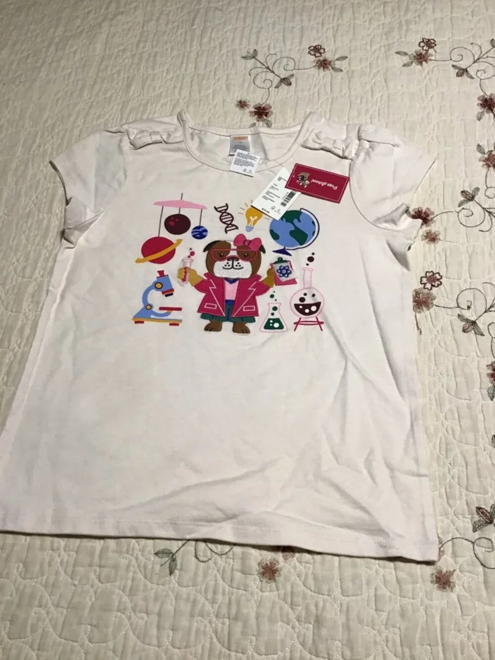 NWT Gymboree Girl's Embroidered Science/STEM Themed Ivory Top, Size 12